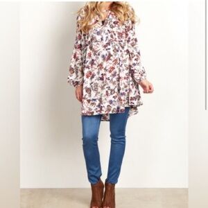 2/$30 Umgee - Multicolor Floral Long Sleeve Tunic Blouse Top
